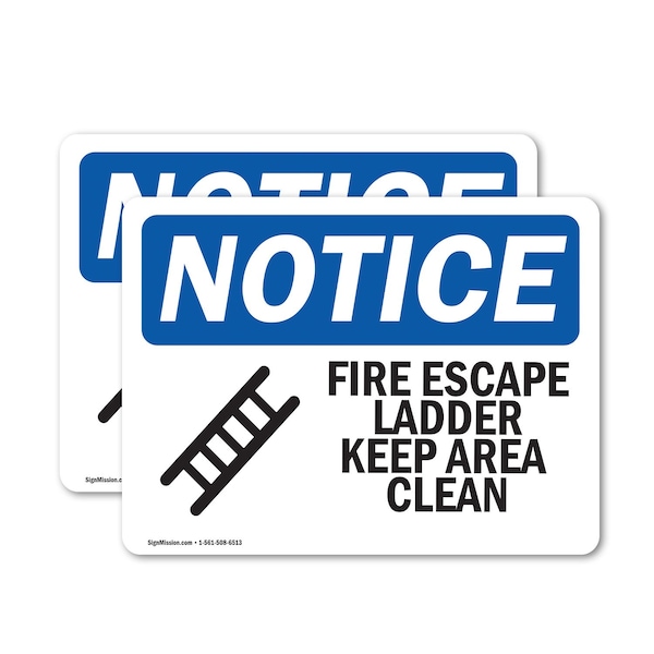Signmission Fire Escape Ladder Keep Area Clear Sign, Vinyl Decal, 10in W x 7in L, 2PK OS-2PACK-NS-D-710-L-12582 - main
